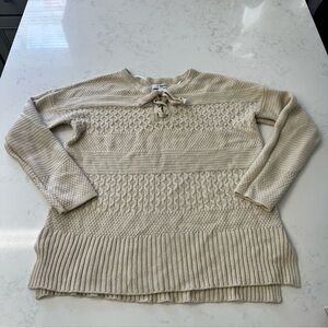 Sonoma Cream Lace-Up Cable Knit Pullover